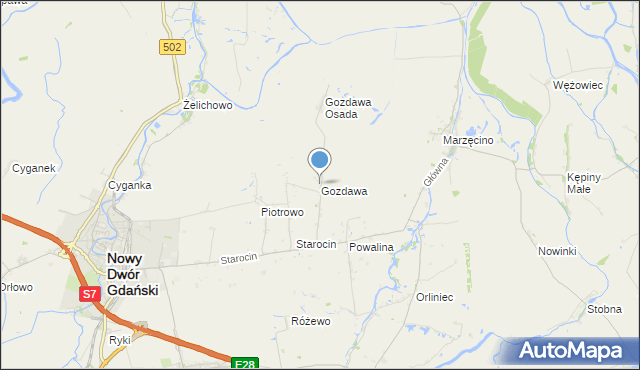 mapa Gozdawa, Gozdawa gmina Nowy Dwór Gdański na mapie Targeo